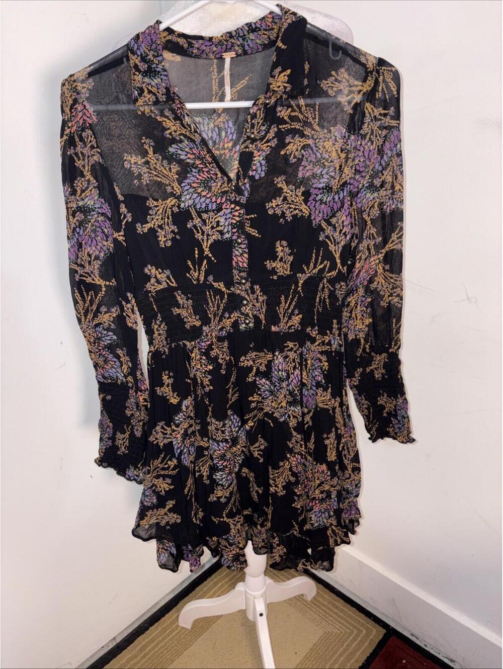 Free People Fake Pretend Mini Dress Sheer Tired Ruffles Whimsical